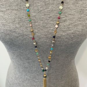 Stella and Dot beaded gold tone necklace with tassel